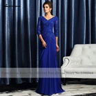 Lakshmigown, платье для матери невесты Королевского синего цвета с рукавами 34, кружевные аппликации, вышитые бисером, искусственные вечерние платья