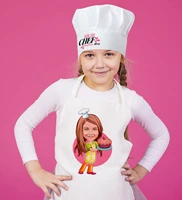 personalized small chef caricature of girl children kitchen apron and chef s hat seti 8