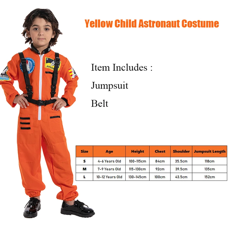 Snailify Yellow Child Astronaut Costume White Boy Pilot For Halloween Purim Party Spaceman Outfit |