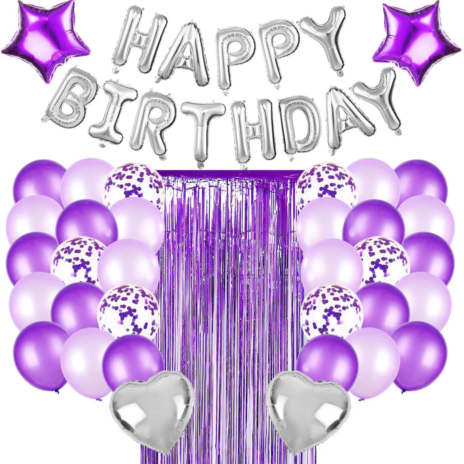 

37pcs Balloons Set Indoor Outdoor Purple Birthay Party Decorations Foil Star Birthday Latex Ballon for Holiday Birthday Supplies