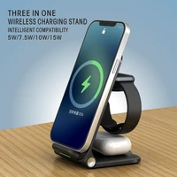 3 in 1 magnetic wireless charger 15w fast charging stereo phone holder iphone 13 12 11 xs xr x 8 apple watch earphone