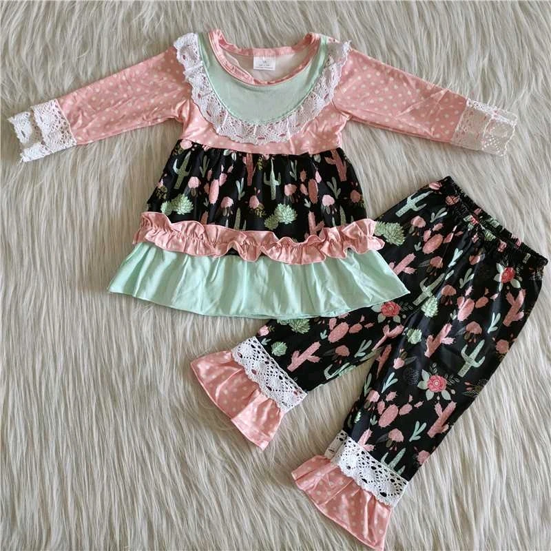 

Cactus print tunic ruffle pants kids boutique clothing