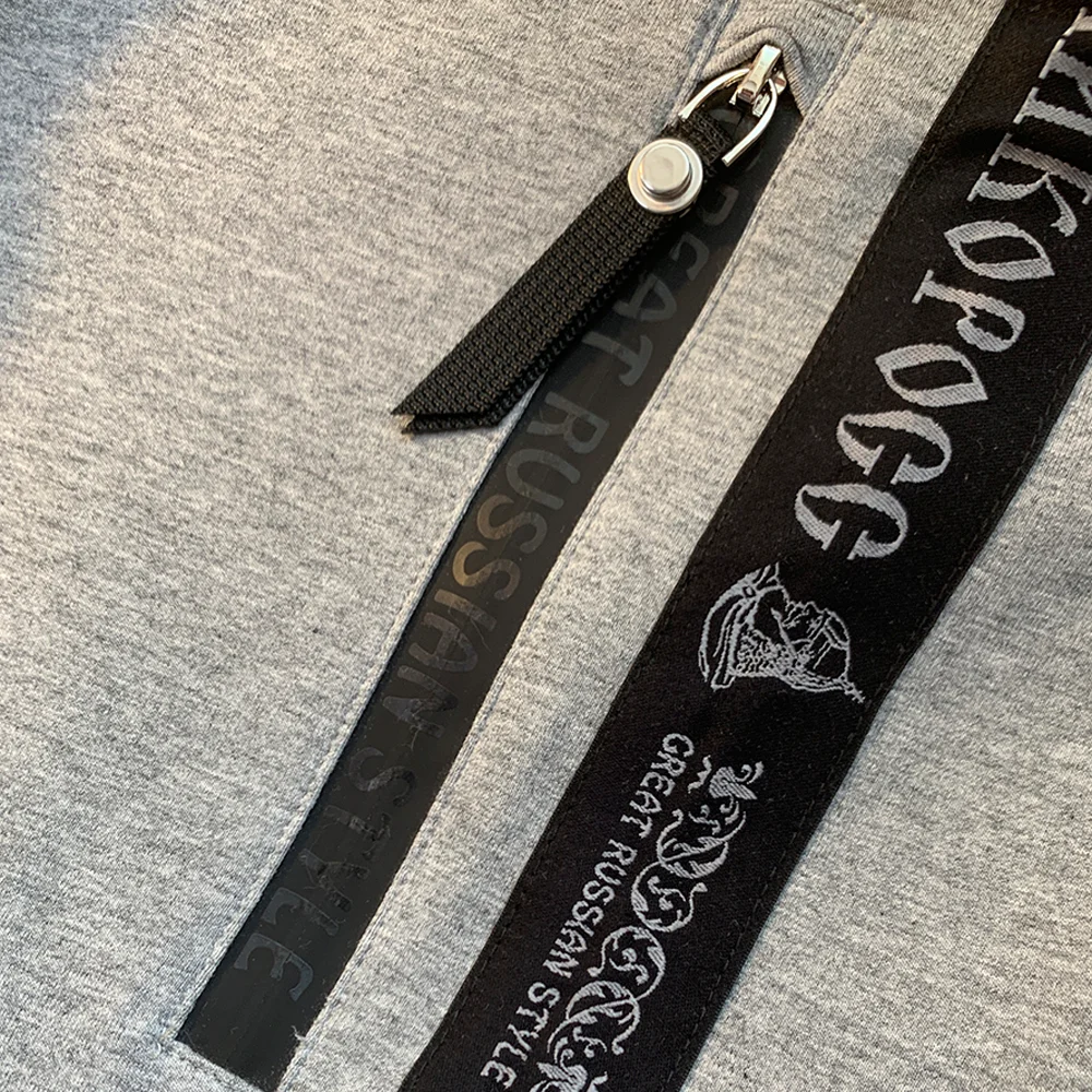 Спортивный костюм Великоросс цвета серый меланж жаккардовые лампасы и брендовые