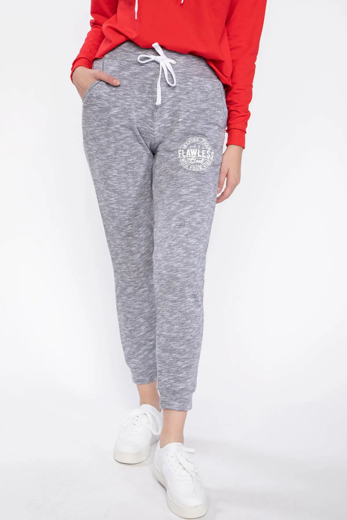 Дефакто Модные женские повседневные штаны для бега свободные с завязками серые