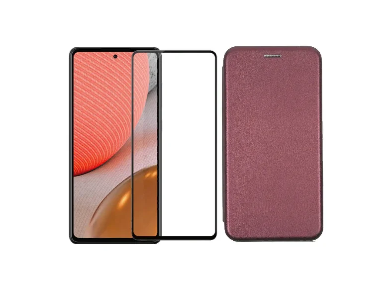Выгодный комплект 2 в 1 для Samsung Galaxy A02S: чехол книга иск. кожа бордовый + защитное