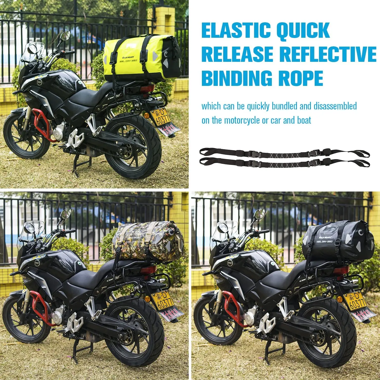WILD HEART 40L 66L 100L Large Dry Bag Motorcycle Waterproof Tail Bag Luggage Roll Pack Bag For Travel Camping Kayaking Motorbike