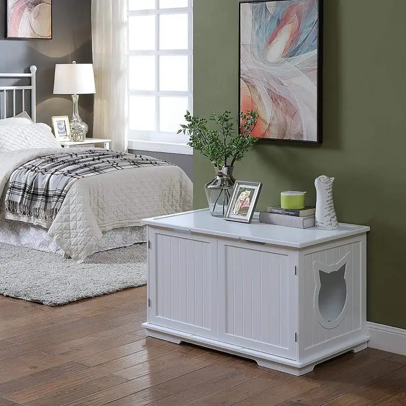 X-Large Cat Washroom Bench Litter Box Enclosure Furniture House with Table | Мебель