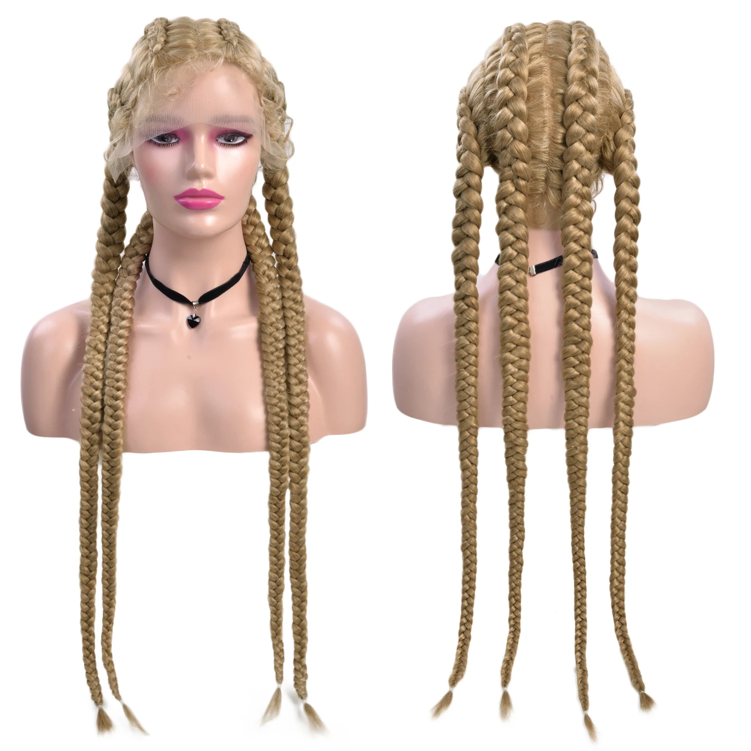 36 Inch Braided Wigs Synthetic Lace Front Wig For Black Women Cornrow Braids Lace Wigs With Baby Hair Box Braid Wig 613 Color