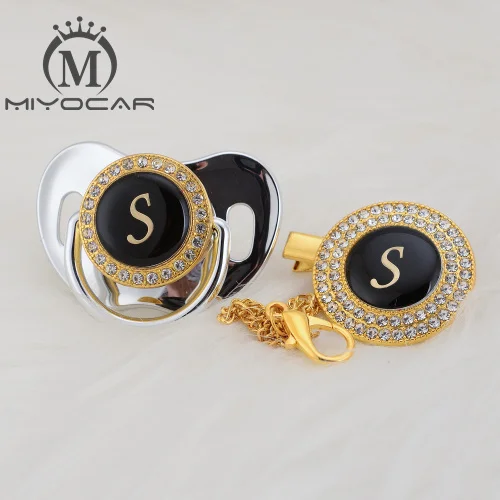 LS-9 6-18m MIYOCAR имя инициалы Буквы S элегантная Серебряная пустышка и пустышка зажим BPA бесплатно пустышка bling уникальный дизайн SGS пройти LS - Цвет: LS-9 6-18m