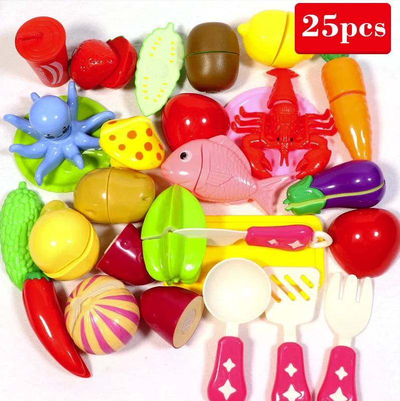 25pcs Ребенок кухня пищевой реквизит игрушечные лошадки для девочек мини овощи фрукты Картофельные Чипсы Сладости фаст еда посуда набор малыш младенче - Цвет: 25pcs