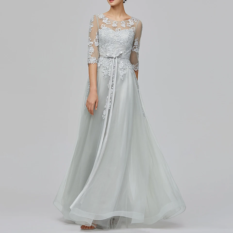 A Line Иллюзия шеи Длина пола Тюль/прозрачное кружево Пром/Формальное вечернее