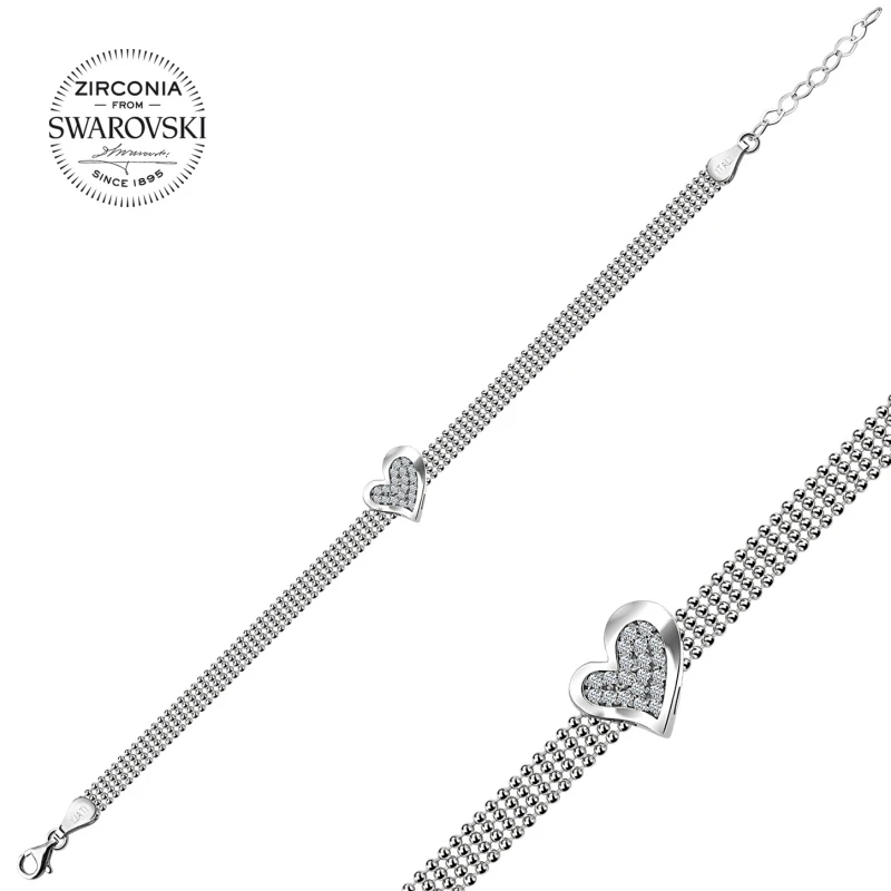 

Silver 925 Sterling Heart Swarovski Zirconia Gemstone Bracelet