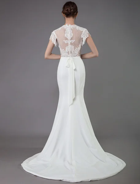 Свадебное платье в стиле бохо с коротким рукавом кисточками и шлейфом 2020 |