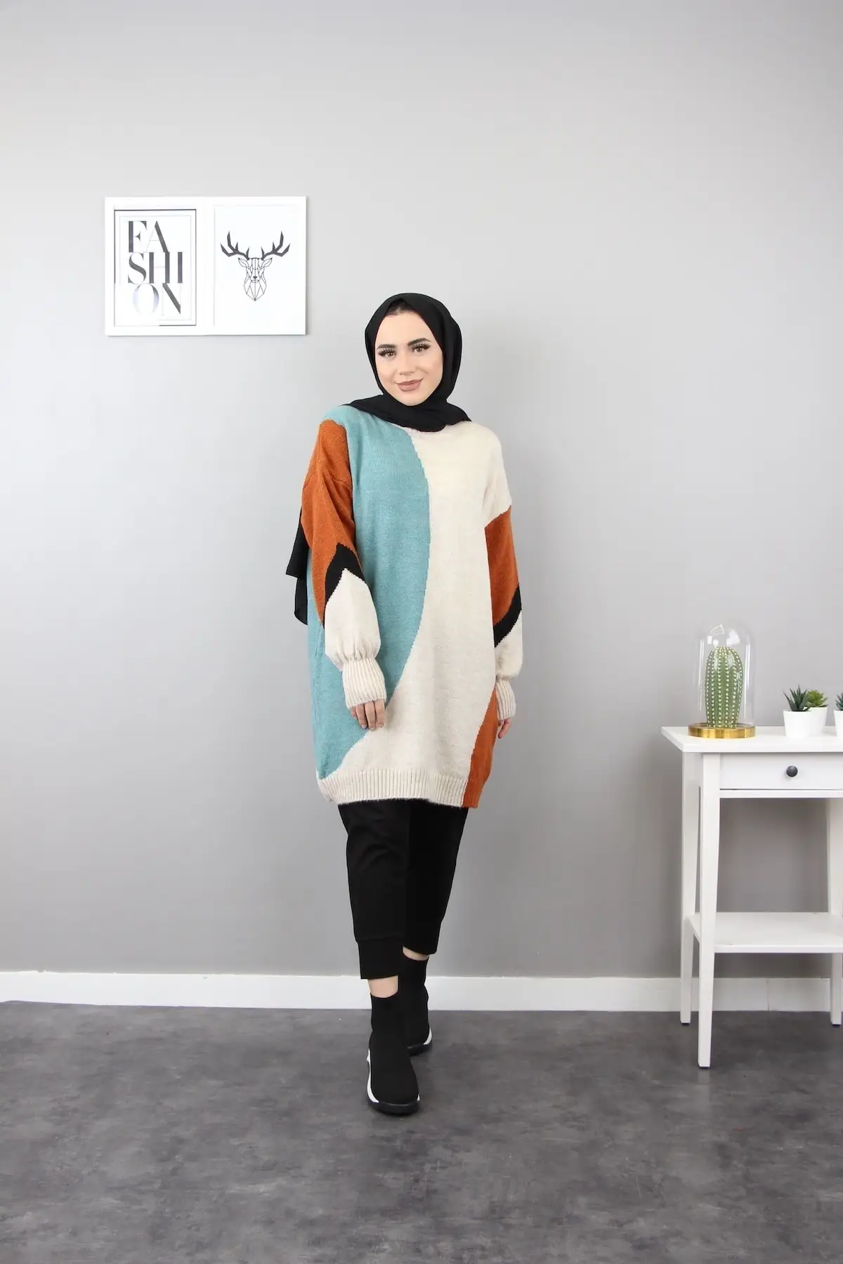 

Islamic Kntted Sweater For Muslim Women Turtle Neck Full Sleeve Denim Sweater Female 2021 Fashion New Clothing Autumn Tide