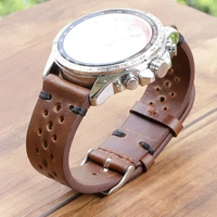 onthelevel 18mm 19mm 20mm watch strap handmade retro watchband oil max leather porous watch band 22mm 24mm wristband e