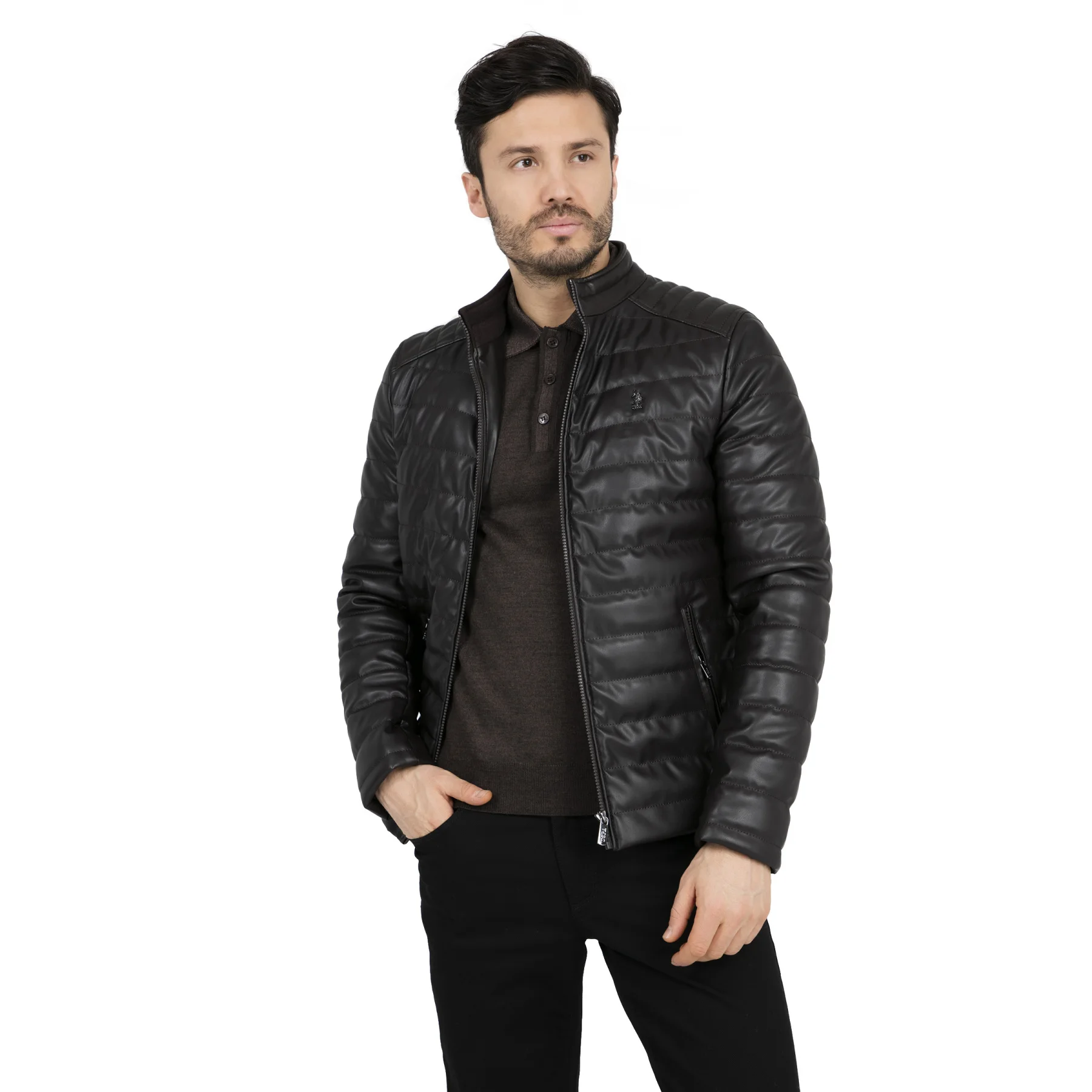 Мужская куртка поло из искусственной кожи G081SZ035 P01 P8186B|Куртки искуственной кожи| |