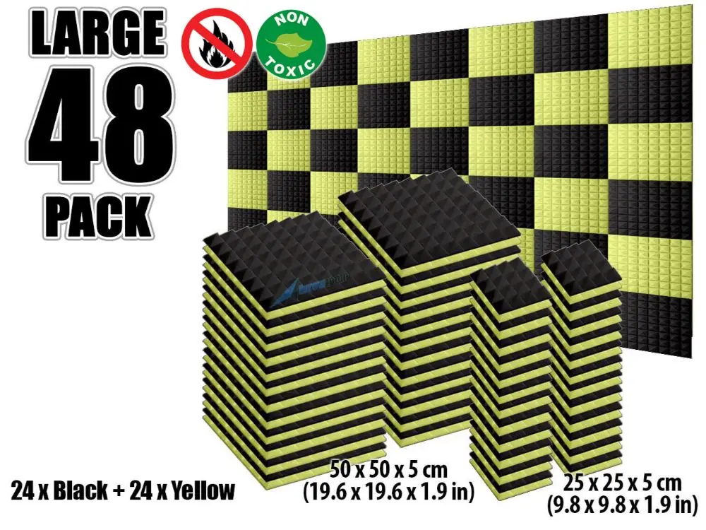 Black and Yellow Arrowzoom 48 шт цветная комбинация Пирамида плитка студия Звукопоглощающая Панель акустическая пена лечение AZ1034 - Цвет: Black and Yellow