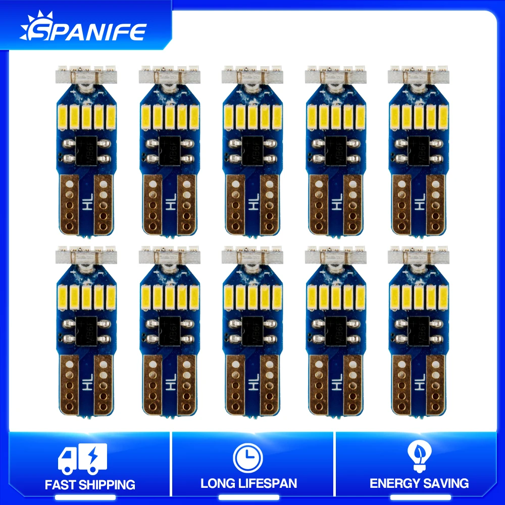 

Автомобильные светодиодные лампы Spanife, 10 шт., W5W T10 Canbus 4014 15SMD, боковые габаритные огни, лампа для чтения номерного знака, белый свет, 6500K