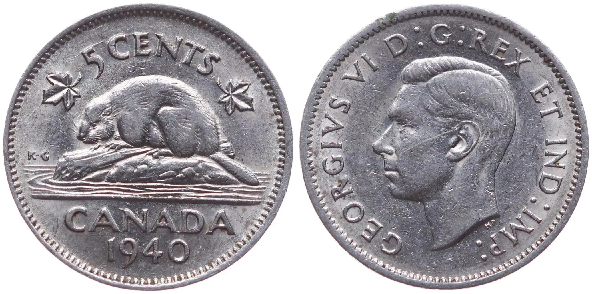 Канада 5 центов 1940 года XF KM №33 Георг VI