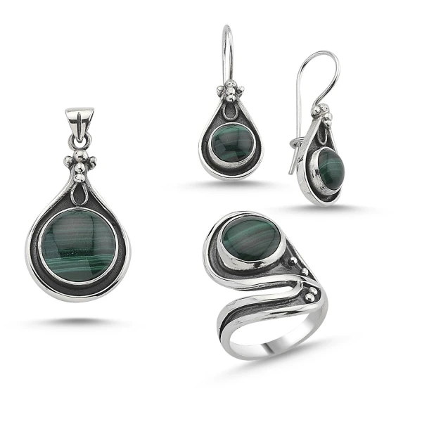 

Silver 925 Sterling Malachite Stone Handwork Set