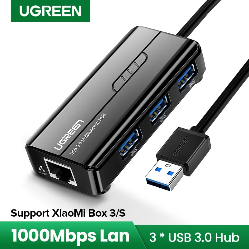 Ugreen USB Ethernet USB 3.0 2.0 to RJ45 USB HUB for Xiaomi Mi Box 3/S Set-top Box Ethernet Adapter Network Card USB Lan
