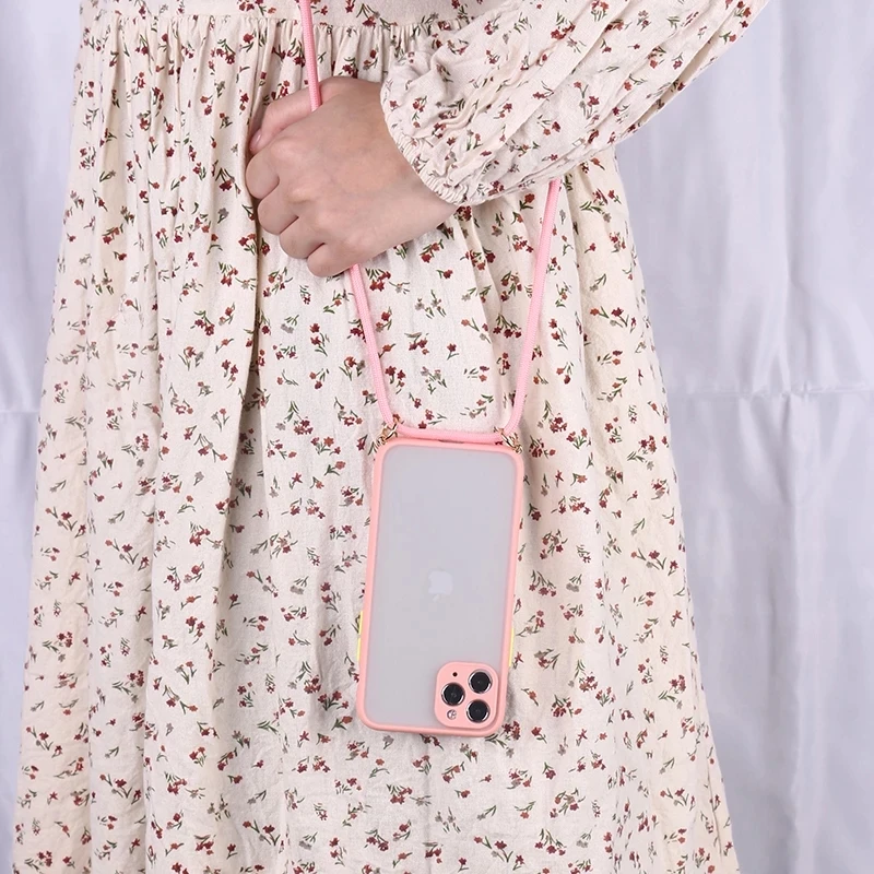 Fashion SolidColour Case Candy Color Soft Skin Sensation Hanging Rope For iPhone 14 14Pro 14Plus 13Promax 13 12 11