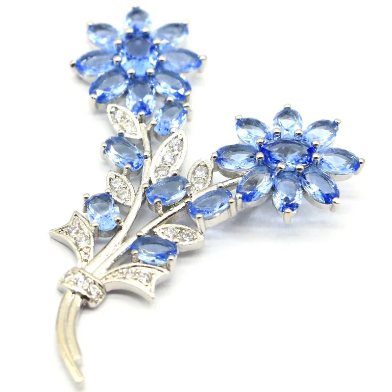 

59x43mm Delicate Fine Cut Flowers Shape Violet Tanzanite For Women Wedding Dating Silver Pendant