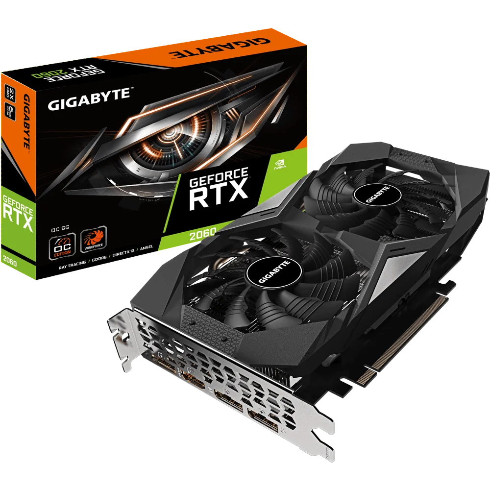 Видеокарта Gigabyte nVidia GeForce RTX 2060 1755MHz 6144MB 14000MHz 192 bit RTL [GV N2060OC 6GD]|Видеокарты| |