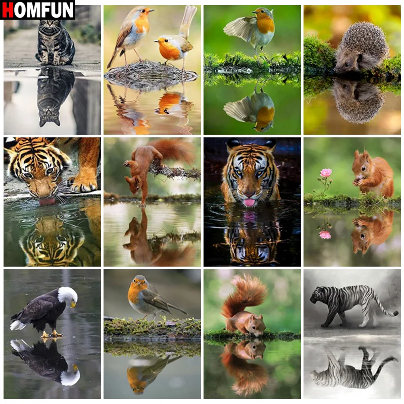 

HOMFUN 5D Diamond "Tiger Bird Hedgehog" Diamond Embroidery Full Round/ Square Diy Diamond Painting Cross Stitch Home Decor
