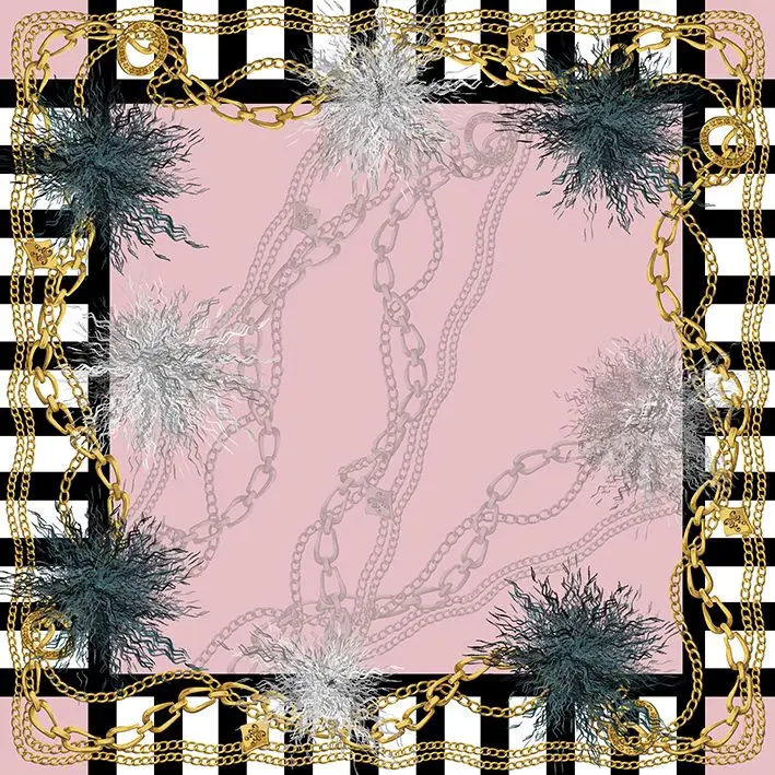 Занавески в полоску с золотой цепочкой и цветочным узором стиле барокко