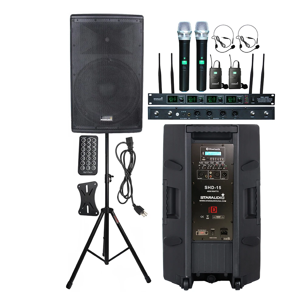 STARAUDIO 4000 Вт 15 дюймов приведенный в действие ПА активный DJ Динамик Системы стенд 4CH