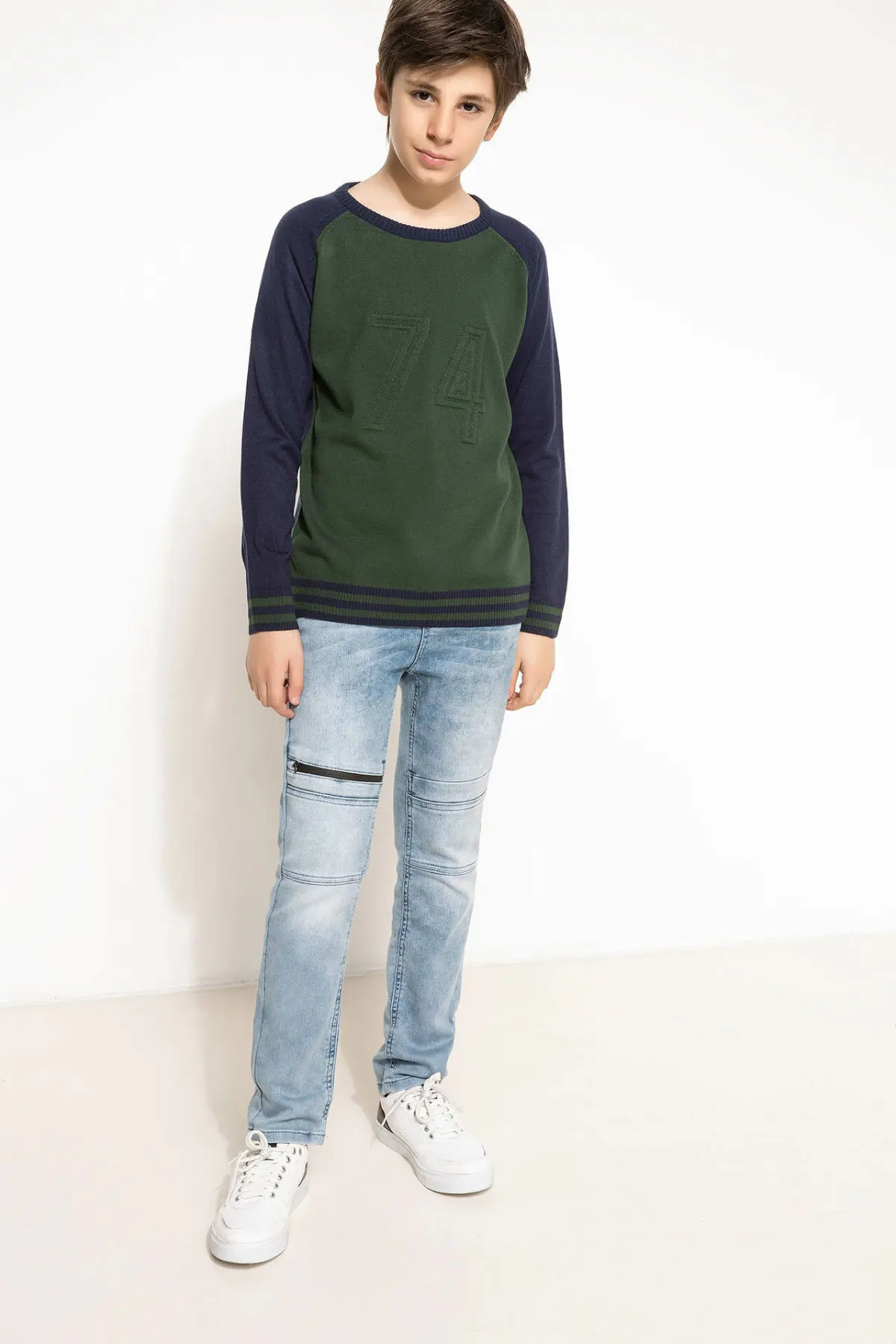 DeFacto Fashion Boy Crewneck Pullover Boys Casual Cotton Loose Sweaters Kids Sportwear Green Autumn- H7481A617WN | Детская одежда и