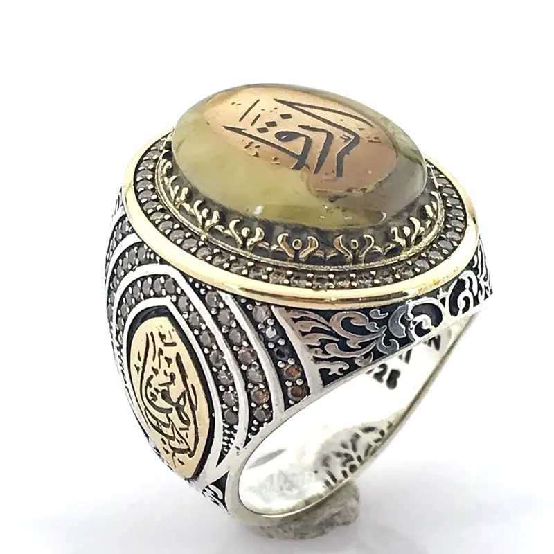 Мужское серебряное кольцо ручной работы Er Rezzak Decency или Hu Amber|Кольца| |