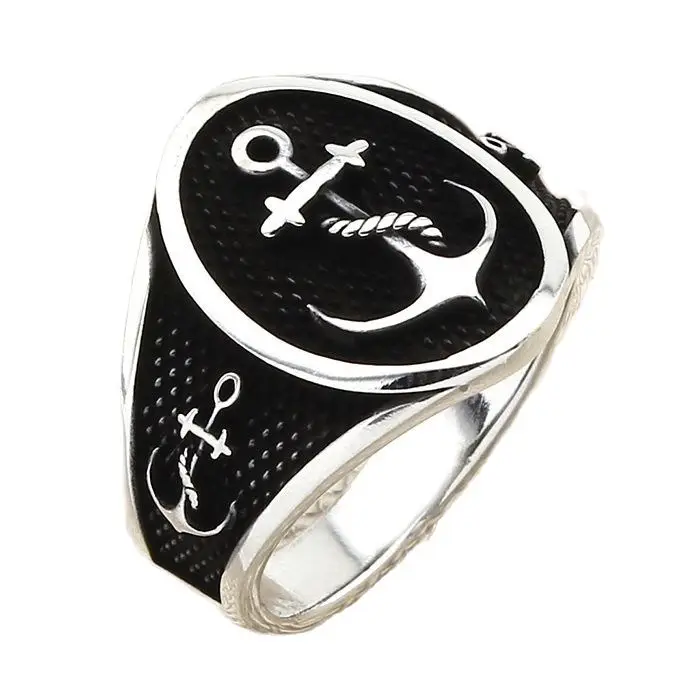 

Кольцо-якорь из стерлингового серебра, Стильное кольцо-цепочка, ювелирные изделия ручной работы, окисленные аксессуары для мужчин, Сделано ...