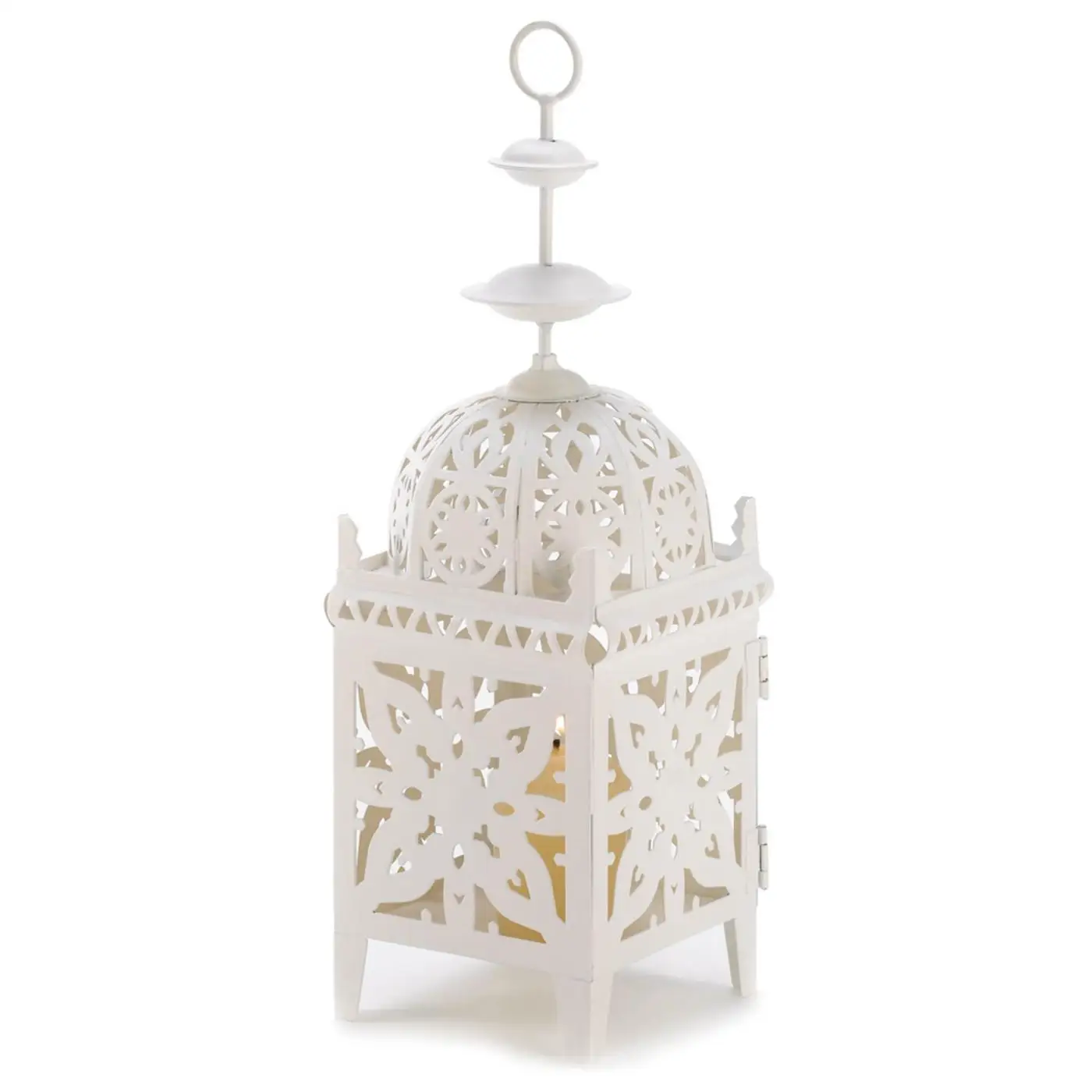 

Accent Plus Iron Cutout Medallion Candle Lantern 11.5 inches Made Of Metal and Glass With Removable Glass and Wood Panel