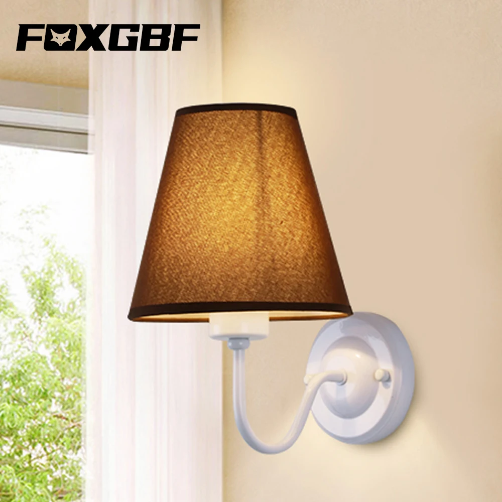Настенная лампа FOXGBF E27 Брезентовая прикроватная коричневого цвета в стиле ретро
