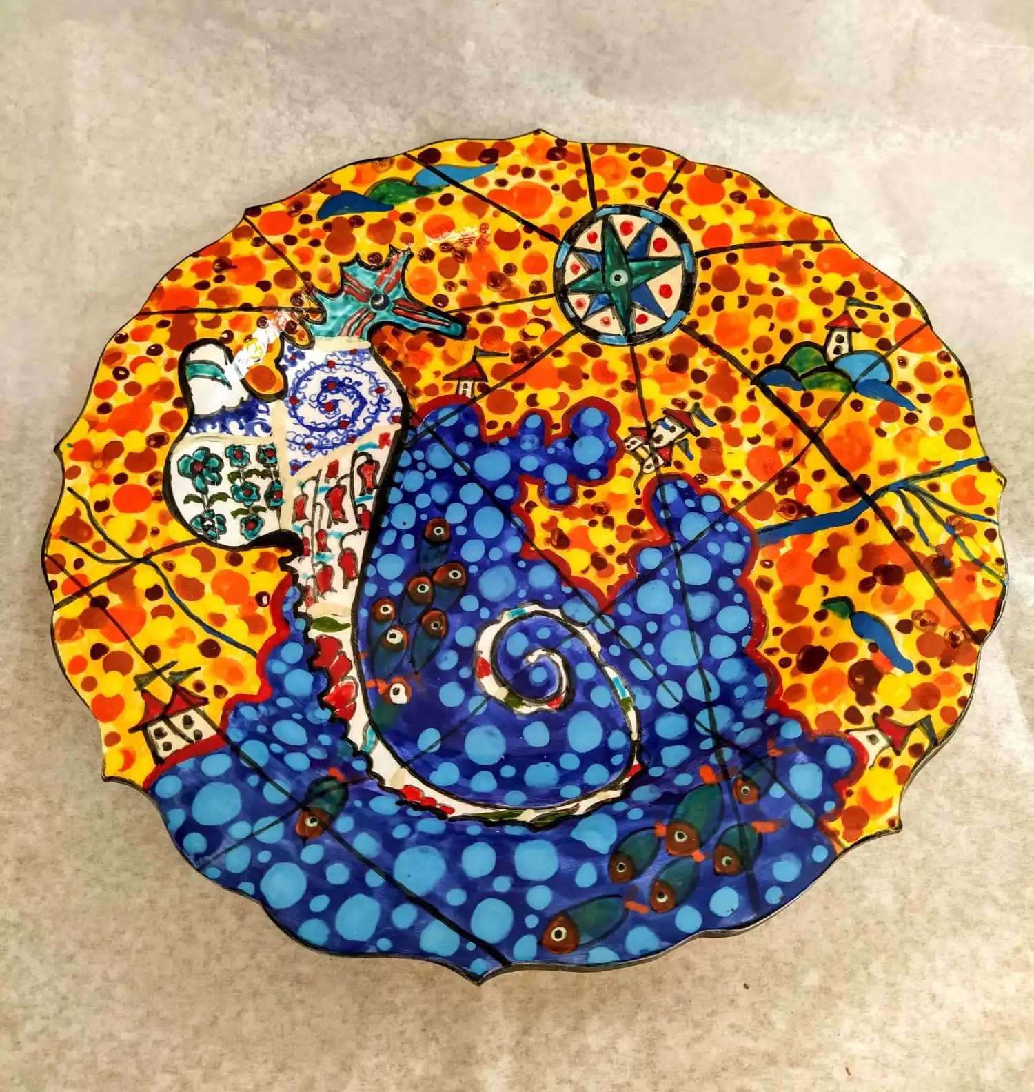 

Finecraft Handmade 100% Original and Original Design Ceramic, Tile Decorative Plate Es-611