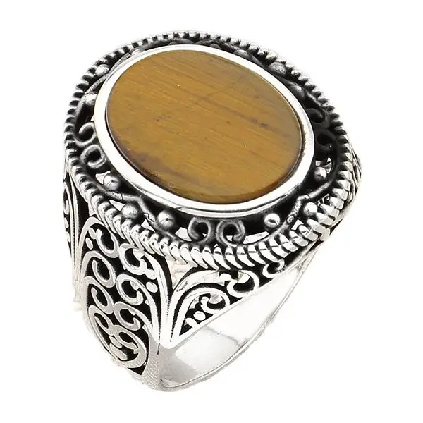 

Мужское серебряное кольцо с овальным коричневым тигровым глазом
