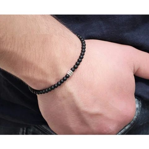 Простые Модные черные браслеты из бисера для мальчиков регулируемая эластичная веревка браслет ручной работы из натурального камня супер тонкие ювелирные изделия
