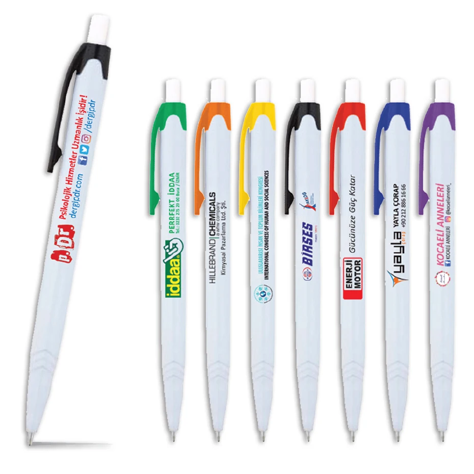 FREE SHIPPING 100 Pcs.  Promotional Plastik Pen With Logo Printed On Them. Price Including One Side Logo Color Printing.