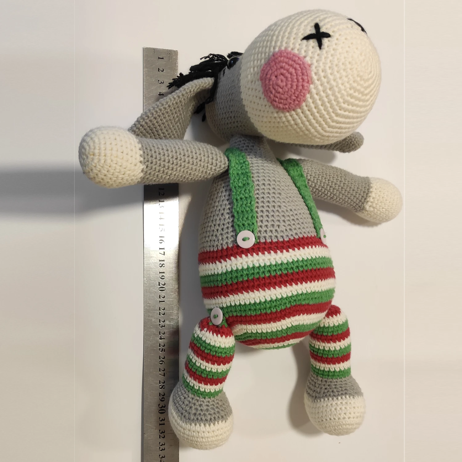 33 cm Teddy Donkey Handmade Amigurumi Fiber Stuffed Cute Toy Knit Crochet Doll, High-Quality Cotton Yarn, safe for Babies