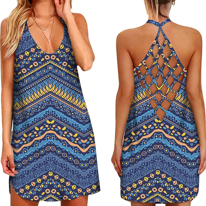 Женское платье-мини в богемном стиле повседневный свободный пляжный сарафан без