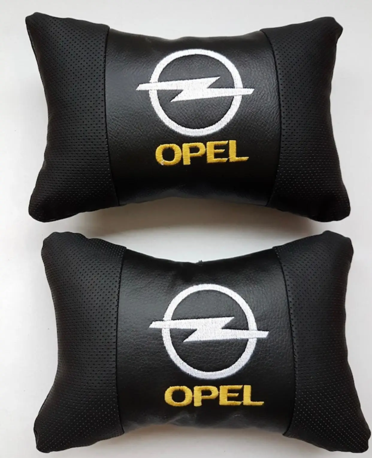 

Custom Embroidered Leather Neck Pillow Car Auto Seat Head Support Protector Rest Travel Pillow forOPEL 2 pcs