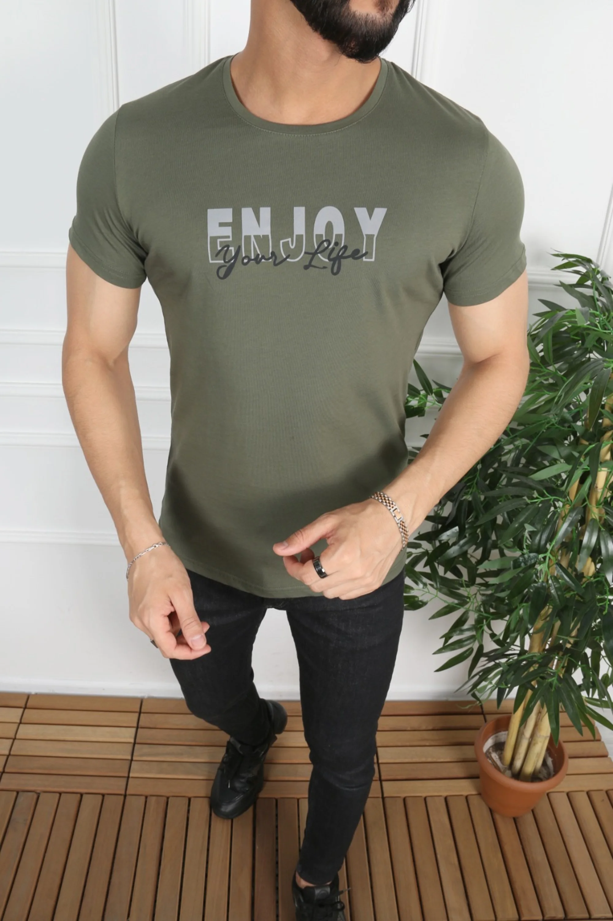 

new 2021 season cotton men's short sleeve O neck army green T-shirt-sport printed Tshirt S-XL