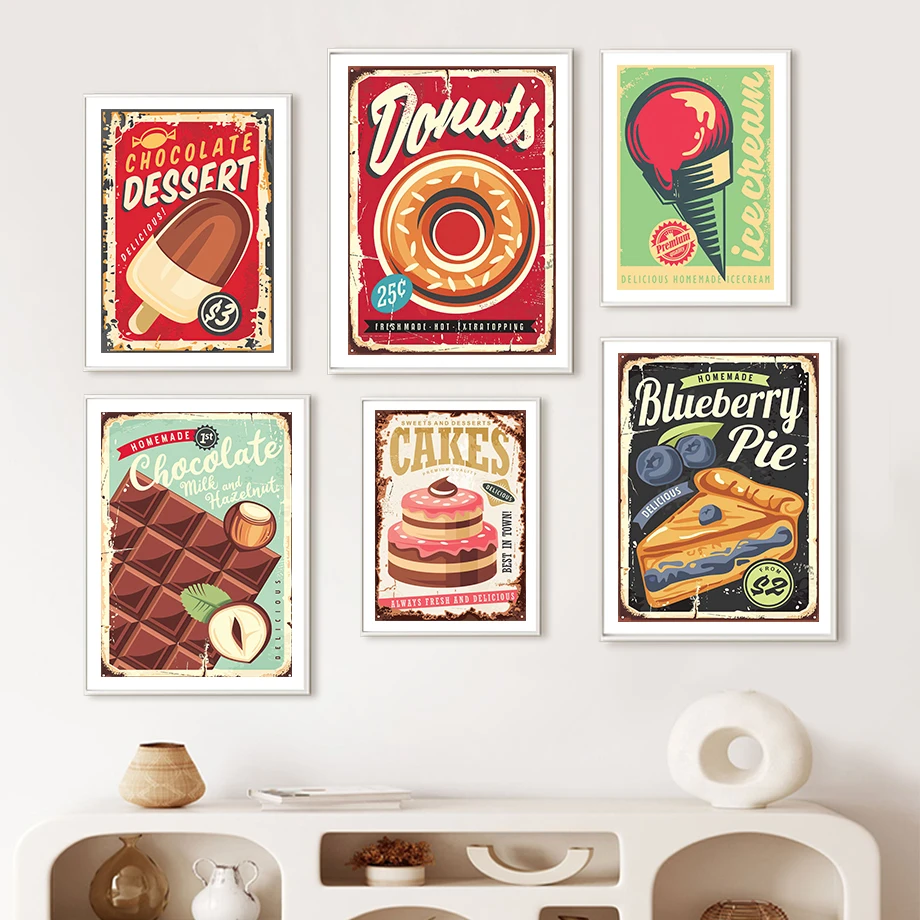 

Cartoon Ice Cream Cake Chocolate Dessert Shop Wall Art Canvas Painting Nordic Posters And Prints Wall Pictures For Living Room