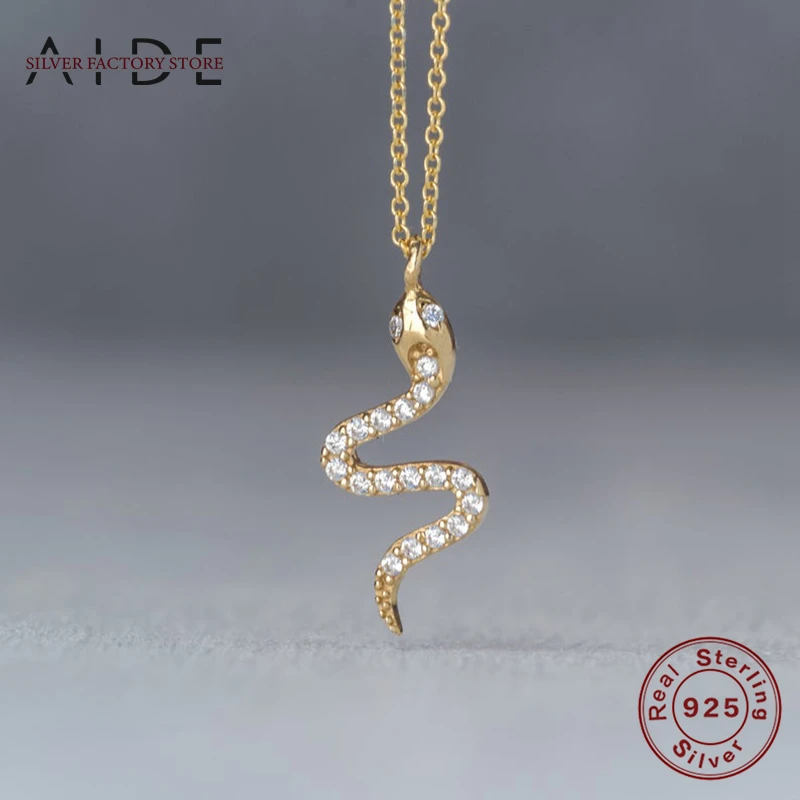 

AIDE Punk Zircon Long Snake Pendant Necklace For Women Personalized INS Clavicle Chain Necklaces Silver 925 Jewelry Collares