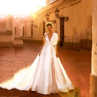 luxury lace wedding dress v neck sleeveless bridal gowns beach backless ivory boho detachable cathedral train vestidos de novia