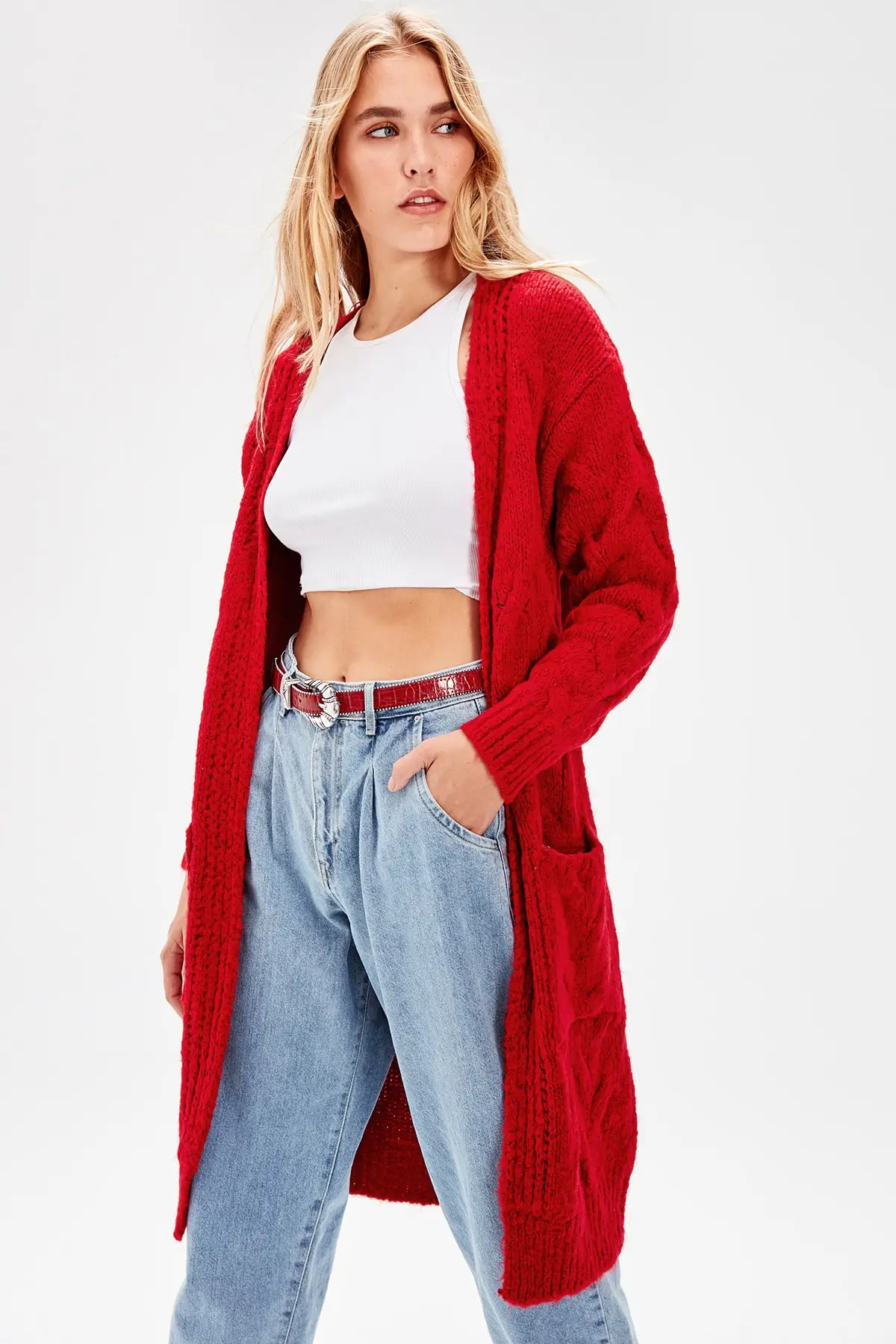 Trendyol красный кардиган с карманами TWOAW20FV0182 |