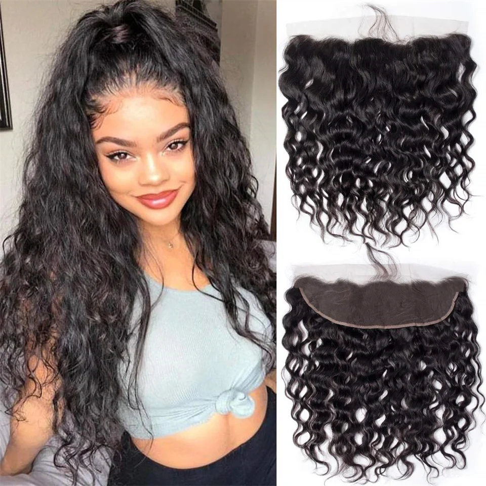 

Brazilian Water Wave Ear To Ear Lace Frontal Closure 100% Human Hair Frontal Natural Black Remy Free Part
