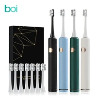 boi 4 modes leather textured design rechargeable ipx7 smart time sonic electric toothbrush with replacement 8 brushes heads